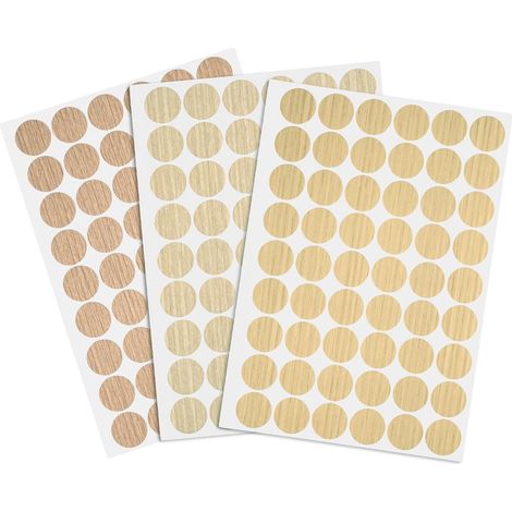 Lot de 162 Autocollants Autocollants pour Trous de vis 3 Feuilles de 21 mm Texture du Bois pour Cache-Trous de vis laids pour Bouchons à vis (chêne Clair) (1/5)