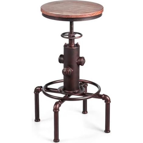Tabouret de Bar réglable en Hauteur - Chaise de Bar Vintage - Plateau en pin - Tabouret de Bar avec Repose-Pieds - Tabouret Industriel - Tabouret de Cuisine (1/5)
