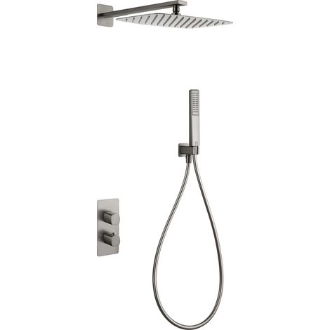 Ensemble de douche murale encastré PURE Thermostatique Nickel brosséChroméNickel brosséNoir matOr rose brosséCanon de fusilOr brossé