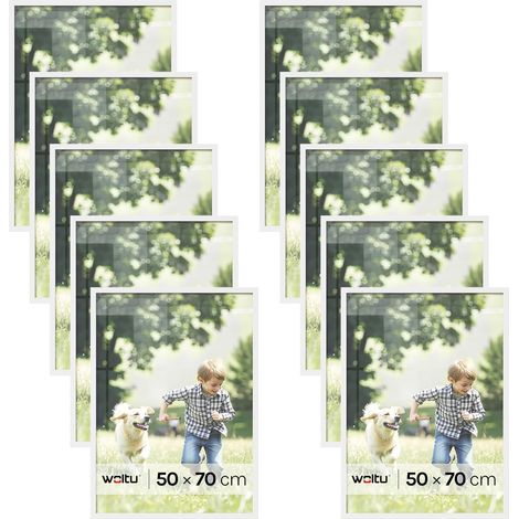 WOLTU 10x Cornice Foto Portafoto da tavolo da muro legno MDF 50x70 cm (Con Passepartout), Bianco