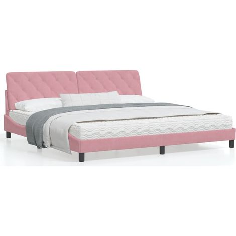 Cadre de lit avec tête de lit Rose 200x200 Velours (1/5)