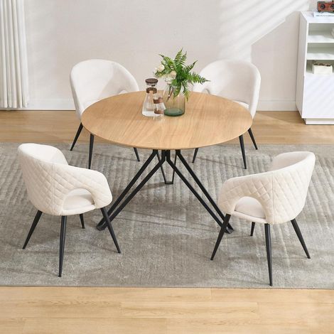 Esszimmerstühle 4er Set, Polsterstühle mit Metallbeinen, Chenille, Beige (1/5)