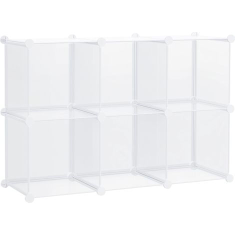 Meuble à chaussures modulaire et peu encombrant, 6 cubes en plastique PP, 65 x 32 x 162 cm, transparent
