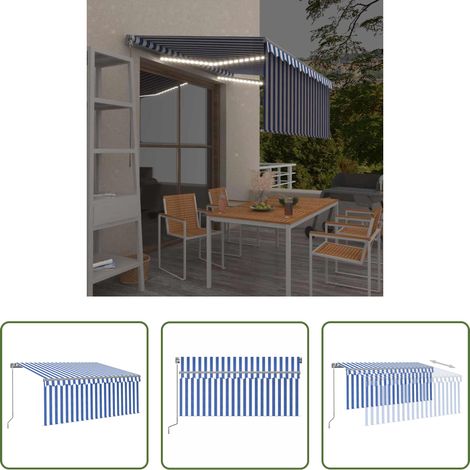 Auvent rétractable - Auvent rétractable manuel avec store LED 3,5x2,5m Bleu et blanc (1/5)