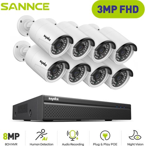 SANNCE 3MP KIT DE VIDEOSURVEILLANCE 8 × CAMÉRAS SMART IR VISION NOCTURNE MICRO INTÉGRÉ SÉCURITÉ SYSTÈME (1/5)