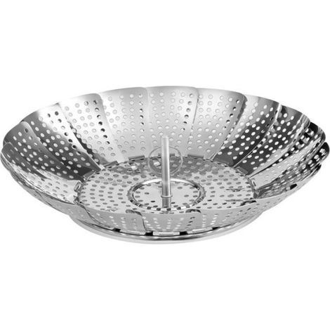 1 Panier vapeur, Acier inoxydable, Réglable 15cm-27cm, Poignée centrale, Pour casserole et poêle (1/5)