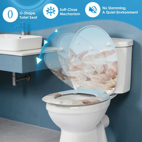 Abattant de toilette imprimé haut de gamme sur 3 faces, revêtement antibactérien en urée-formaldéhyde à fermeture douce, housse de toilette universelle facile à installer et à retirer (1/5)