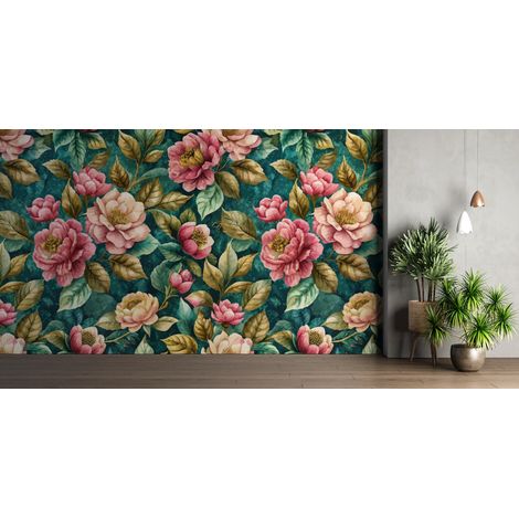 Papier peint fleuri bouquets de roses dantan - 300 x 250 cm (1/2)