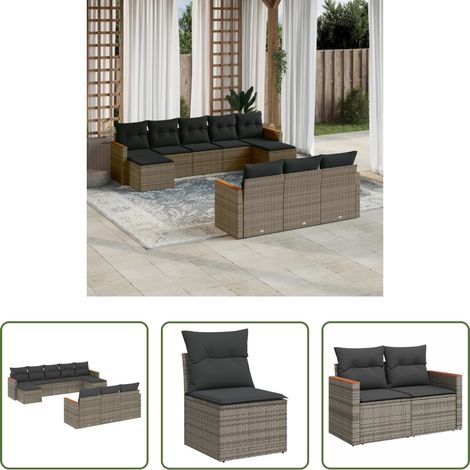 Rattanmöbel -  10-tlg. Garten-Sofagarnitur mit Kissen Grau Poly Rattan (1/5)