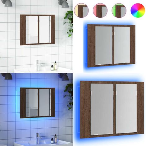 LED-Spiegelschrank Braun Eichen-Optik 60x12x45 cm Holzwerkstoff - Spiegelschrank - LED-Spiegel - Badezimmermöbel - Holzschränk - Wandspiegel - Home & Living