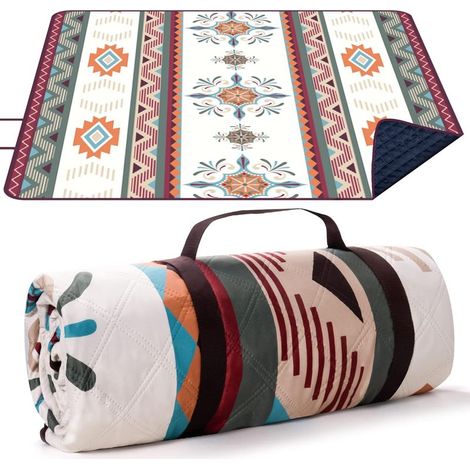 LARUTAN Picnic Blanket Boho, 200 x 200 cm Sand-free Beach Blanket, Portable, Washable Picnic Blanket for Dry Beach, BBQ, Hiking, Travel Camping Blanket (1/5)