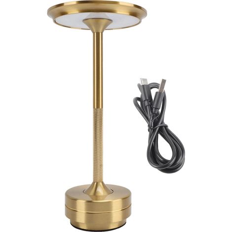 Lampe de table sans fil LED rechargeable, 3 couleurs, intensité variable, tactile, idéale pour les tables de chevet, les restaurants, les bars et la maison (couleur or). (1/5)