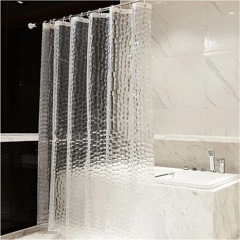 Rideau de douche transparent, 150x180cm, anti-moisissure et imperméable, lavable, avec boucles.