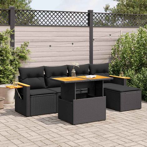 Set sofás jardín y cojines 6 pzas ratán sintético acacia negro vidaXL (1/5)