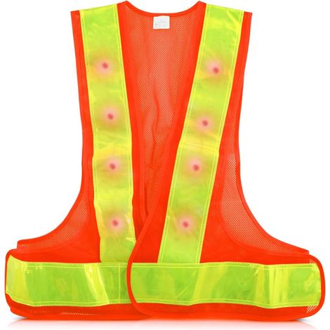 Gilet di sicurezza a LED ad alta visibilità - 16 luci LED lampeggianti e strisce riflettenti fluorescenti - Ciclismo, corsa, moto, giorno e notte