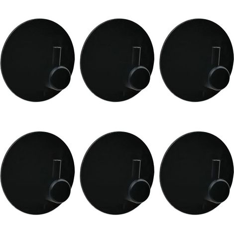 Lot de 6 crochets adhésifs noirs pour salle de bain, très résistants et imperméables, sans perçage, en acier inoxydable, accessoires de cuisine et de salle de bain avec coussinets adhésifs extra