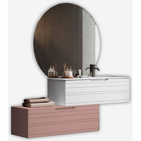 Mobile bagno sospeso con lavabo e specchio led Solmira - Rosa