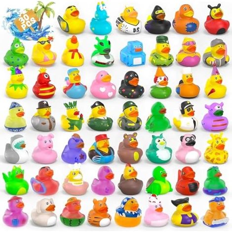 30 Pcs Canards en Caoutchouc, Assortiment Aléatoire de Mini Canards, Jouets de Bain avec Sac à Mailles pour Bébé Enfants Tout-Petits, Jouets de Plage Piscine Été, Cadeaux d'Anniversaire Favoris de Fêt
