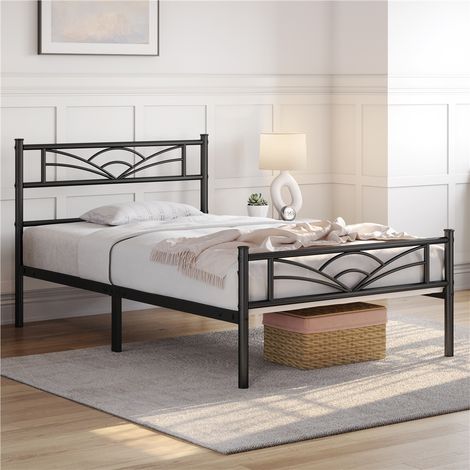 Homevive Cama Individual con Espacio Bajo Marco Metal Altura 32 cm Cama Individual con Cabecera para Colchón de 90 x 200 cm Negro