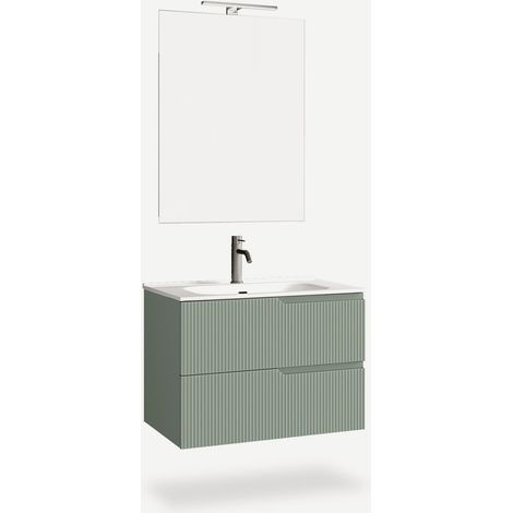 Hängender Badezimmer-Waschtischunterschrank mit Spiegel und Waschbecken Venere - Dunkel Grün