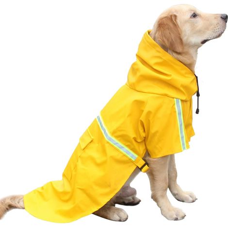 Impermeable con capucha para perros, ligero, transpirable, impermeable, con tiras reflectantes, ajustable, adecuado para perros medianos a grandes (talla 3XL, amarillo). (1/5)