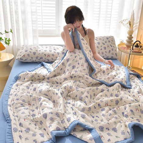 Couette Légère - 150 x 200 cm - Coton Lavé 98 % - Été Toute Saison - Motif Floral Moderne - 1 Pièce (1/5)