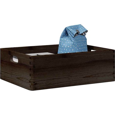 Boîte en bois avec poignées-Coffre de rangement-Stockage Rangement noir 40x30x13 cm bois de pin massif 442103 (1/5)