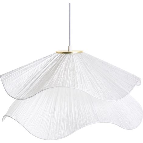 Lampada a sospensione con base in ferro e paralume in tessuto bianco Pungwe (1/5)