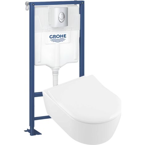 Pack WC suspendu sans bride VILLEROY ET BOCH Avento + abattant + bâti-support autoportant + plaque chromée (1/5)