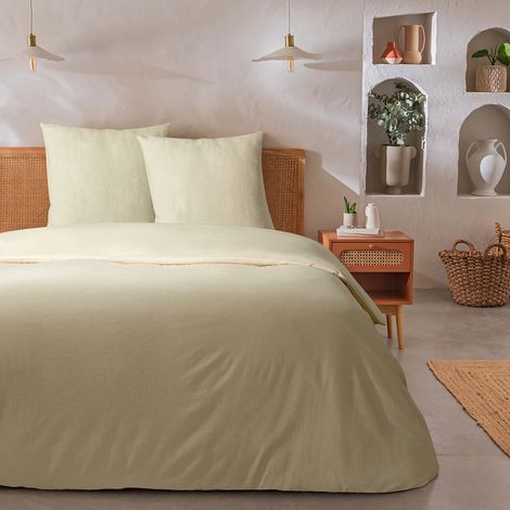 Parure de lit 2 personnes unie effet lin 240x220cm (1/5)