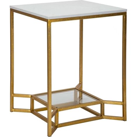 Mesa de café de metal dorado con superficie de mármol 47x47x60 Double Marble (1/5)