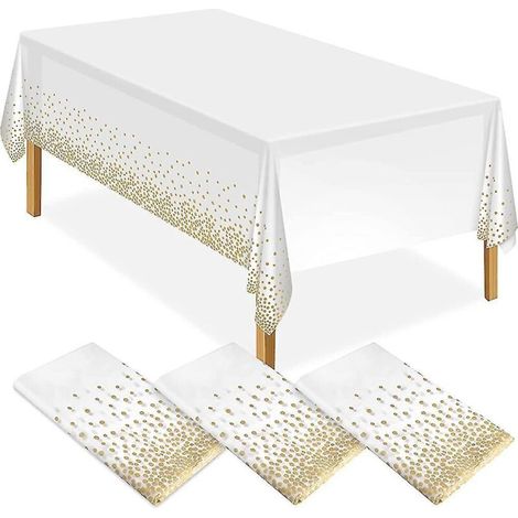 Lot de 3 nappes blanches et dorées à pois, en plastique, 137 x 274 cm. (1/5)