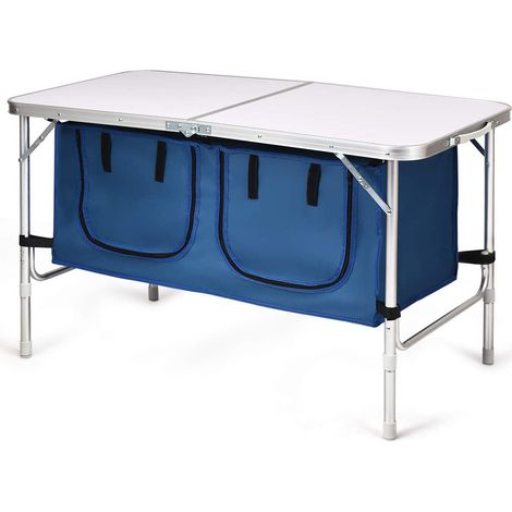 Tavolo da campeggio pieghevole 120 x 60 x 54/71 cm 2 altezze regolabili design multifunzionale alluminio blu 200013915
