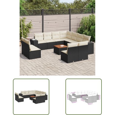 The Living Store 12-tlg. Garten-Sofagarnitur mit Kissen Schwarz Poly Rattan - Gartenmöbel Set - PE-Rattan Möbel - Outdoor Lounge - Esstisch - Gartenecke (1/3)