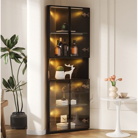 Eckvitrine 62x32x160 cm, dreieckiges Design, LED Beleuchtung, gehärtetes Glas, schwarz (1/5)