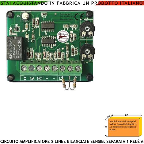 Amplificatore di Microimpulsi Per Sensori di Allarme Inerziali o Vibratori Analizza Tentativi di Effrazione o Scasso 2 Linee Bilanciate Regolazione Separata della Sensibilità Uscita Relè Sc. 1 A a 24V (1/4)