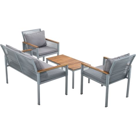 Ensemble salon de jardin, ensemble de meubles de jardin avec coussins confortables, canapé double, 2 fauteuils et table, extérieur, rotin, table et chaises, gris, [OLD SKU:WF316057AAE]