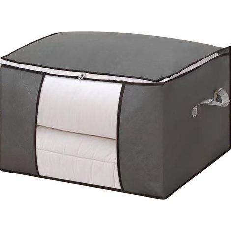 Sac de Rangement Vêtements Non Tissé Épais 60x40x35cm Gris Double Zip Poussière Grande Capacité Couette (1/5)