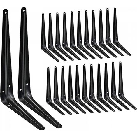 Lot de 24 supports d'étagère en métal noir robuste 15 x 12 cm, supports décoratifs en fer forgé pour étagères en bois (1/5)