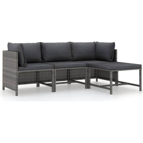 vidaXL 4 Piece Garden Lounge Set with Cushions Poly Rattan Grey