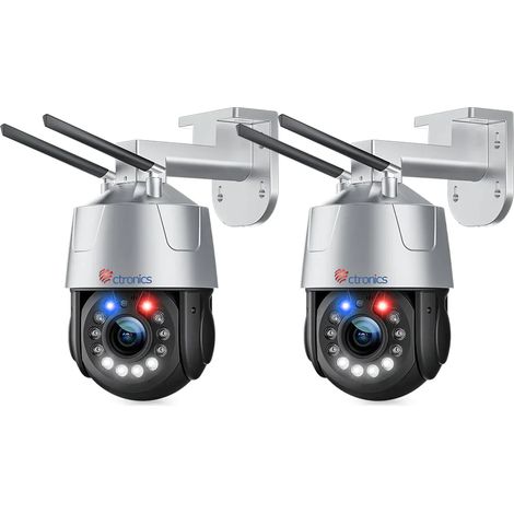 Ctronics 30X Zoom Optique 5MP Caméra Surveillance WiFi Exterieure sans Fil PTZ Caméra IP 355°90° Suivi Auto Détection Humaine Vision Nocturne 150m Alarme Sonore Audio Bidirectionnel Étanche Gris Lot d