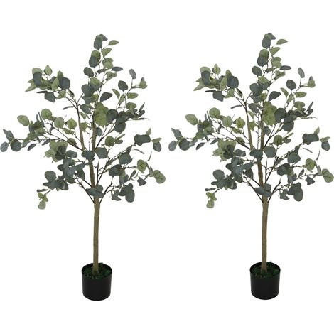 Set of 2 Decorative Artificial Tree, 4ft/ 120cm Silk Eucalyptus Trees with 230 Silver Dollar Leaves in Pot, Fake Plants for Home, Office, Living Room, Indoor Decor (1/4)