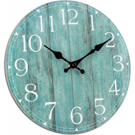Horloge murale, 10 pouces bleu sarcelle silencieuse sans tic-tac horloge de cuisine décor, rustique vintage country rétro décora (1/5)