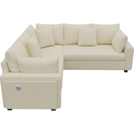 Canapé d’angle en l avec éclairage led ports usb, tissu velours côtelé doux avec coussins inclus, canapé moderne confortable pour salon chambre, beige (1/5)