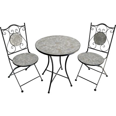 SET ESTERNO GIARDINO TAVOLO E 2 SEDIE CON INSERTI IN CERAMICA MODELLO "NIZZA"