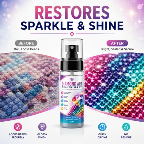 Spray protecteur et fixateur pour peinture diamant KineShineX : renforce les perles, ajoute de la brillance, empêche les diamants de tomber, séchage rapide et transparent. (1/4)