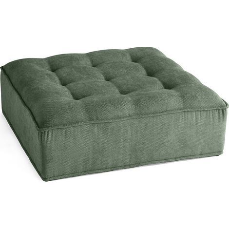 Lisa Design – Pouf modulable en velours texturé vert – Dimensions 122x122x42 cm – Assise en mousse polyuréthane – Pour salon ou espace cosy