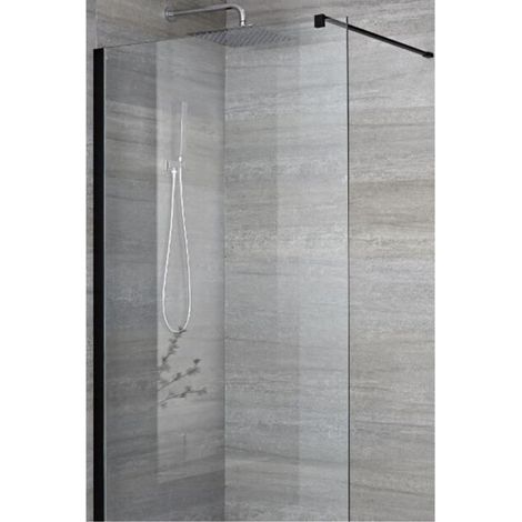 Milano Nero 1400mm Black Recessed Walk In Wet Room Shower Enclosure with Screen Profile and Support Arm - No Shower Drain (1/3)