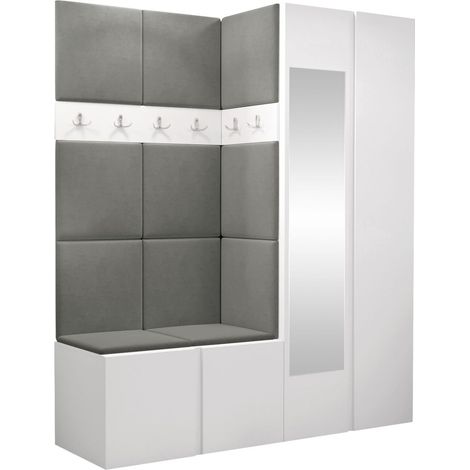 Conjunto para recibidor Pinis X, Polo 894, 186x158x46cm, Espejo, Aglomerado laminado, Tapiz, Colocada, Montada en la pared