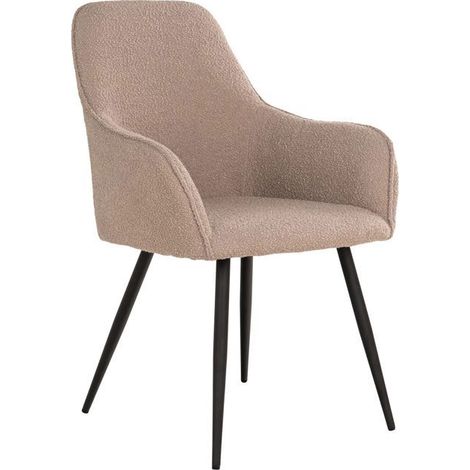 2 chaises de salle à manger en polyester bouclé beige avec pieds noirs